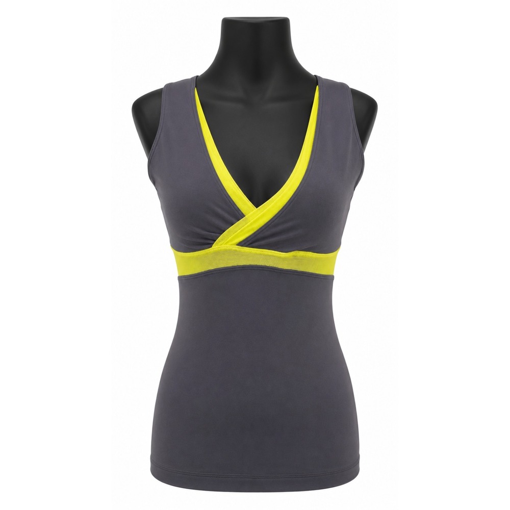 Lululemon‎ Womens Athletic Strappy Tank Top Size XS Gray Knit Green Mesh Trim